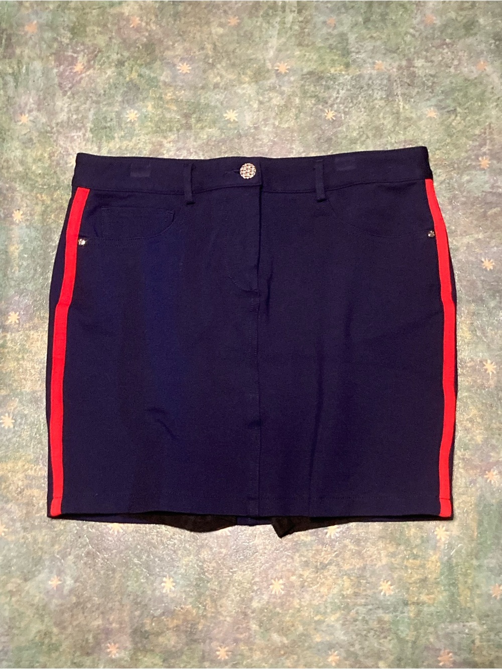 Movetes Stretch Heavyweight Ponte Knit Lizie Skort, Admiral Navy/Poppy Red, Sz 6